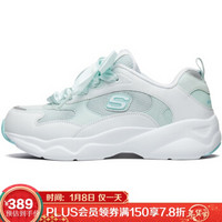 斯凯奇（Skechers）女款校园复古厚底增高熊猫时尚休闲老爹鞋 88888359 白色/浅绿色/WAQ 36