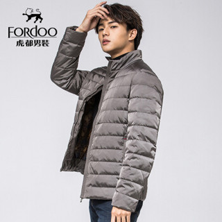 虎都（FORDOO）羽绒服男 2019冬季新款男装时尚短款立领加厚保暖休闲男士羽绒外套 58880501 灰色 165