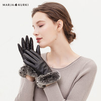 玛丽亚.古琦（玛丽亚古琦 MARJA KURKI）羊皮手套獭兔毛圈口薄绒触屏保暖防风羊皮手套女礼盒装秋天童话 5GG40M299 黑 M