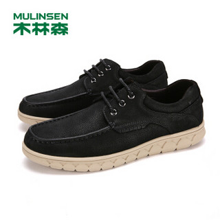 木林森（MULINSEN）休闲鞋低帮牛皮户外潮流皮鞋系带时尚板鞋工装鞋 黑色 44码 SL97407