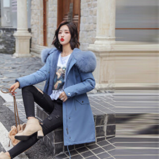 女装2019秋冬款新款派克服女棉服中长款女时尚百搭棉衣hzsu045 浅蓝色