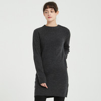 intercrew针织衫女2019秋冬新款韩版时尚百搭宽松显瘦针织打底圆领系扣针织套头毛衣裙 NOCW61 炭黑色 95/L