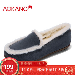 奥康（Aokang）简约舒适套脚毛毛保暖舒适平底豆豆鞋196024003灰色35码