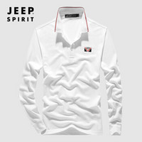 吉普JEEP 长袖T恤男POLO衫2019秋季新品翻领纯色棉质男士男装上衣RSC96033 白色 3XL