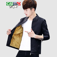 卡帝乐鳄鱼(CARTELO)皮衣 男士潮流机车皮衣加绒加厚帅气立领PU皮夹克外套A428-1-PY02黑色加绒3XL