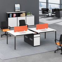 富路达 办公桌椅组合职员办公桌 现代简约办公家具 黑白双柜四人位