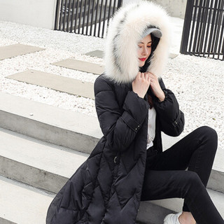 米兰茵（MILANYIN）女装 2019秋季新款棉服加厚外套修身棉袄韩版中长过膝棉衣NYml735 黑色 2XL