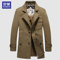 罗蒙 ROMON 风衣男2019秋新款青年男士长款过膝双排扣大衣男时尚休闲外套 FD368 深卡其 185/100A