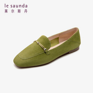 莱尔斯丹  le saunda时尚方头搭扣乐福女船鞋LS AT18801 军绿色 KAS 37