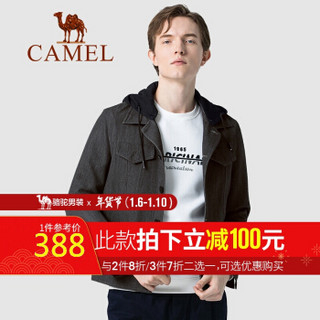 骆驼（CAMEL）男装 2019秋季新款潮牌休闲可脱卸帽夹克男纯色宽松牛仔外套 D9F110396 深灰XXXL