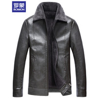 罗蒙(ROMON)仿皮皮衣男 2019冬季新款加绒加厚商务休闲男士修身皮夹克外套男 9JK946501 咸菜 XL