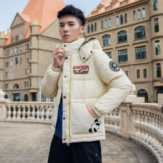 商品aemape/美国苹果 羽绒服男2019冬季新品潮流百搭印花保暖连帽外套