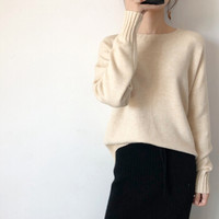 仙丫 2019秋冬季新品女装针织衫女圆领毛衣套头宽松慵懒风韩版针织衫纯色外套 GZHB9992024 杏色 M