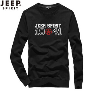 吉普 JEEP 长袖T恤男秋季薄款棉休闲运动圆领套头卫衣 SS6524 黑色 4XL