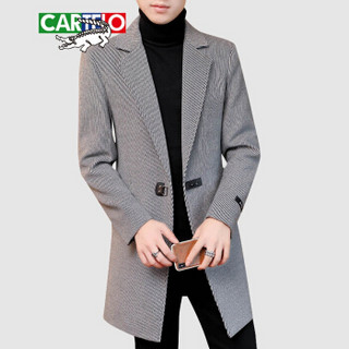 卡帝乐鳄鱼（CARTELO）毛呢大衣 男士韩版中长款呢子风衣外套210-F002灰色XL