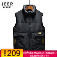 吉普 JEEP 马甲男士棉冬季新款时尚保暖大口袋工装马夹外套 D8912 黑色 XL