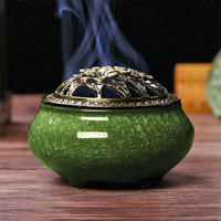 FOOJO 陶瓷香炉 盘香塔香家用熏香炉香插 祖母绿（含葫芦香插）