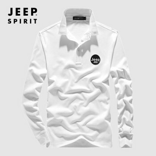 吉普JEEP 长袖T恤男POLO衫2019秋季新品翻领棉质男士潮休闲男装上衣 RSC96032 白色 4XL