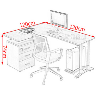 中伟办公桌电脑桌现代简约职员桌员工桌简易书桌单人桌不含椅子浅胡桃色120*120*74cm