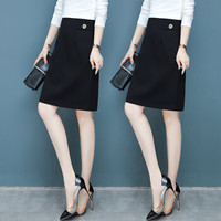 莉夏乐 格子半身裙女2019秋季新款女装性感包臀一步裙子百搭泫雅工装裙 HZDF99-2073 黑色 2XL