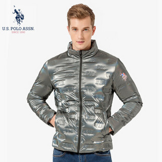 U.S. POLO ASSN.羽绒服男2019秋冬新款男装韩版鸭绒立领外套男上衣潮男装 6194117165 银灰 M