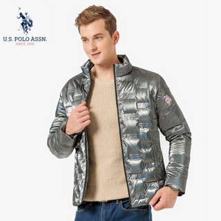 U.S. POLO ASSN.羽绒服男2019秋冬新款男装韩版鸭绒立领外套男上衣潮男装 6194117165 银灰 M