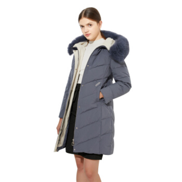 【yalu/雅鹿女士羽绒服】雅鹿(yaloo)羽绒服女修身中长款狐狸毛领显瘦