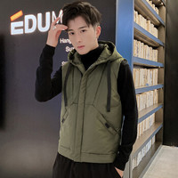 太子龙 TEDELON 马甲男外套2019冬季保暖棉服时尚连帽纯色防风上衣服男装棉袄 YC2620 军绿色 3XL