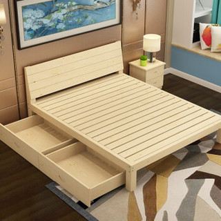 摩高空间抽屉储物床新中式实木床1.5米1.8米双人床主卧室大床简易公寓床宿舍床