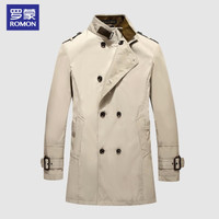 罗蒙 ROMON 风衣男士中长款秋季新款中青年修身商务休闲双排扣翻领男装外套 FD0369 卡其色 190/104A
