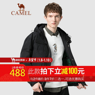 骆驼（CAMEL）男装 2019冬季新款连帽羽绒服男多袋宽松保暖外套男 D9Y293270 黑色XL