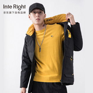 INTERIGHT 羽绒服男短款冬季新款男士加厚连帽开衫时尚休闲上衣潮流纯色保暖棉衣外套 WSL-1919 黑色 2XL