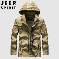 吉普 JEEP 夹克男2019秋季新品时尚潮流男士风衣商务休闲可卸连帽外套男装RSC011 卡其 XL