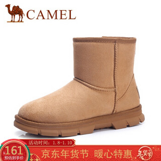 骆驼（CAMEL） 女士 舒适保暖绒面车缝线平底短筒雪地靴 A94502640 驼色 37