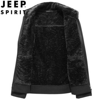 吉普 JEEP 卫衣男2019秋冬款青年抓绒外套男摇粒绒开衫男装加绒韩版外套  9928款-黑色 M