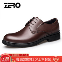 零度(ZERO)男士头层牛皮软面低跟柔软舒适时尚商务休闲鞋子 Z93935 暗棕 38码