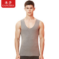 港莎保暖内衣男加绒背心中厚双面磨毛纤维贴片时尚随心裁U领时尚修身弹力保暖内衣上衣 麻灰 XXXL