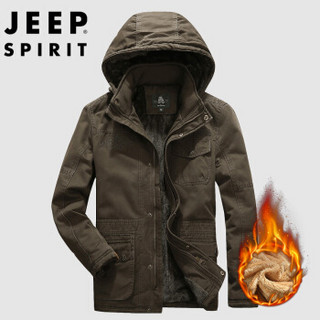 吉普JEEP 棉服男连帽加绒加厚外套2019秋冬新品男士冬季棉衣夹克 RSC2287 军绿 3XL