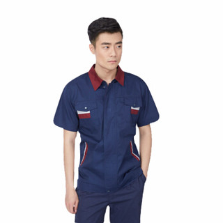 劳保佳 夏季工作服 短袖工作服套装 安装劳保服 透气 耐磨 汽修喷漆防尘工装 藏蓝（套装）185/XXXL 可定制