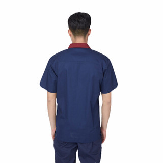 劳保佳 夏季工作服 短袖工作服套装 安装劳保服 透气 耐磨 汽修喷漆防尘工装 藏蓝（套装）185/XXXL 可定制
