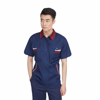 劳保佳 夏季工作服 短袖工作服套装 安装劳保服 透气 耐磨 汽修喷漆防尘工装 藏蓝（套装）185/XXXL 可定制
