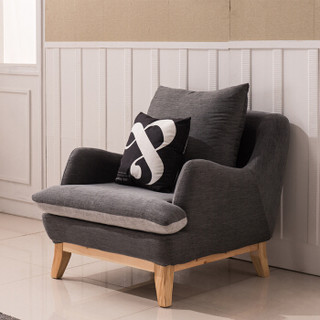 摩高空间实木布艺沙发小户型三人位客厅沙发美式北欧现代沙发（送抱枕）