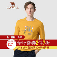 骆驼（CAMEL）男装 2019秋季新款男士休闲卫衣韩版圆领字母印花打底衫男潮 D9Q374370 土黄_L