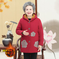尚格帛 棉服女2019冬季新品中老年妈妈装棉袄加绒中长款加厚保暖棉衣外套 MMTH3568 红色 XL(建议95-110斤)