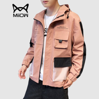 2019秋冬新款多口袋工装时尚衣服休闲印花男装外套百搭茄克衫砖红2xl