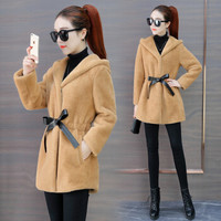 丽乔 加厚毛呢大衣女冬季2019新款女装双面呢流行外套百搭潮 HZD268-070 卡其色 XL
