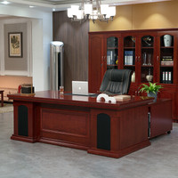 中伟油漆大班台经理桌实木贴皮办公桌总裁桌老板桌 经典款 2米+老板椅+五门书柜