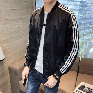 稻草人（MEXICAN）夹克男士2019秋季新款男装棒球服休闲外套青少年上衣服潮 黑色 XL