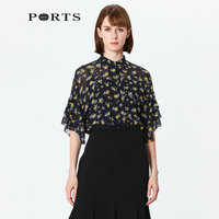 PORTS宝姿2019秋冬新品女装甜美层叠中袖印花衬衫ALN9B011EPP014 NAVY PRINT 10