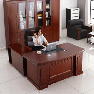 佐盛办公家具老板桌总裁桌经理桌大班台办公桌油漆贴实木皮经理桌 1.8米单桌+活动柜